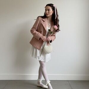 Vintage French Connection 100% Wool Pink Peacoat coquette balletcore cropped